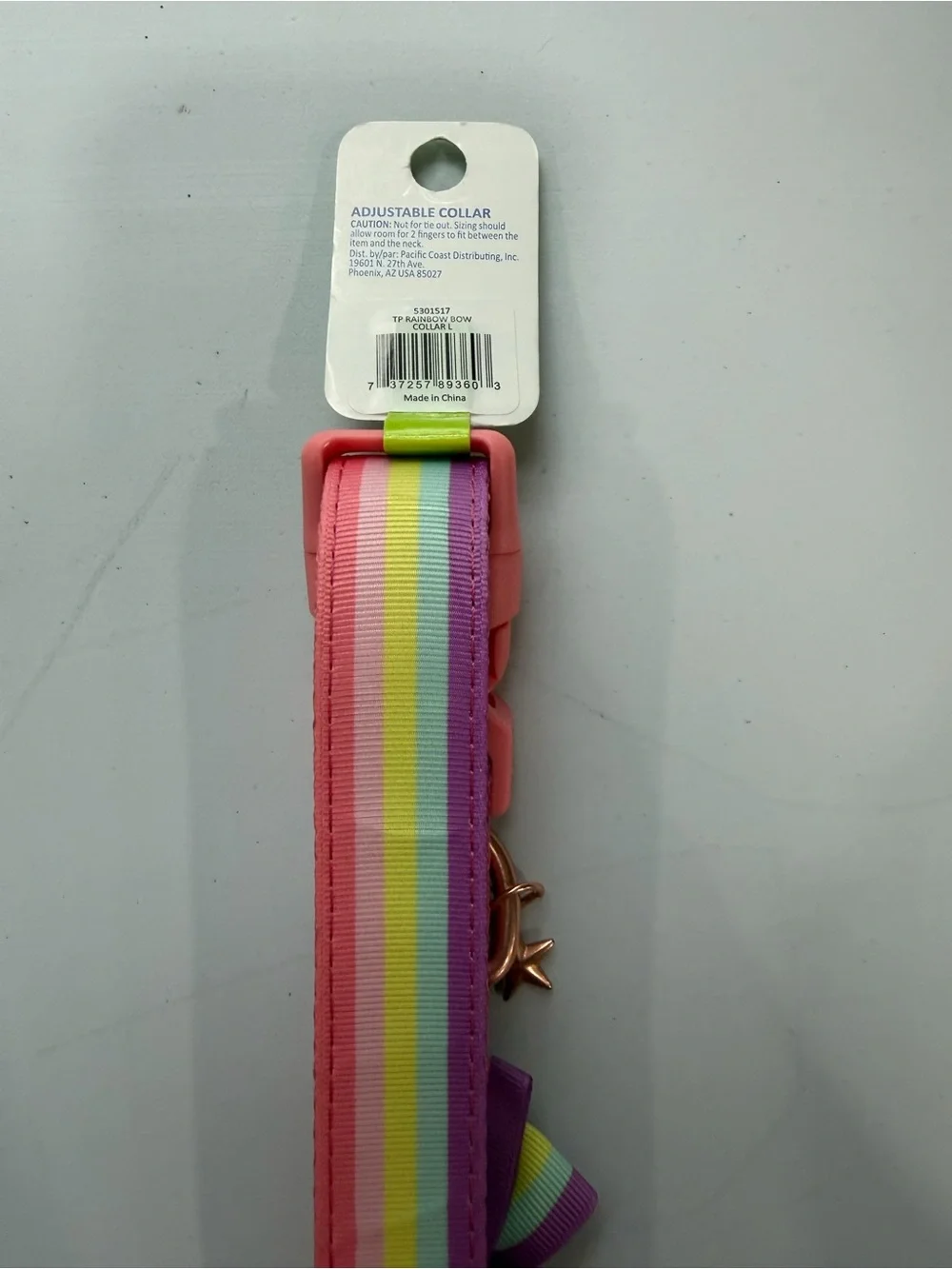 Dog Pink Rainbow Stripe Bow Collar with Star Charm